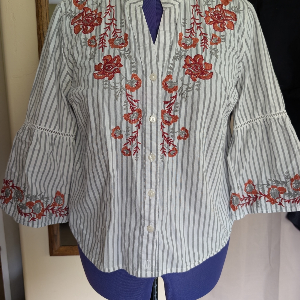 Striped Floral Embroidered Women's Top